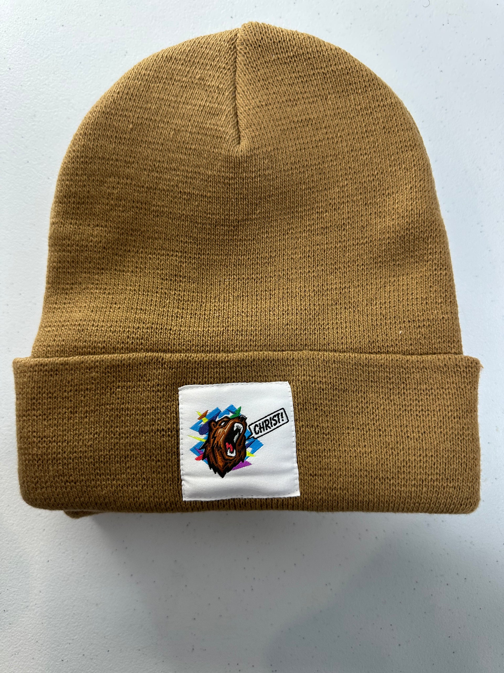 Tan Beanie/ Bold Roaring Bear 🐻✝️ – Bear Christ Apparel