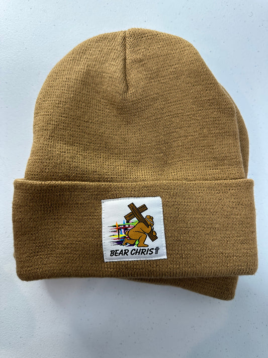 Tan Beanie/Bearing Cross 🐻✝️